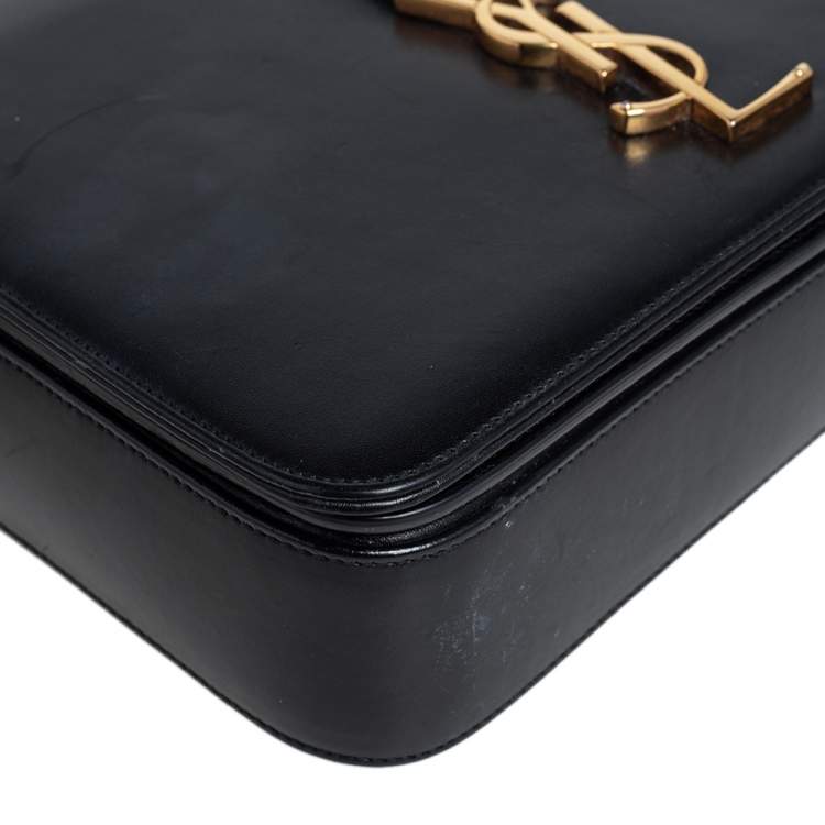 Pre Owned Saint Laurent Black Leather Medium Monogram Université Flap Shoulder Bag