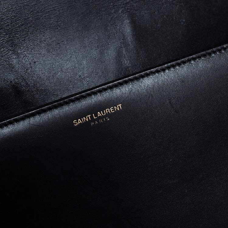 Pre Owned Saint Laurent Black Leather Medium Monogram Université Flap Shoulder Bag
