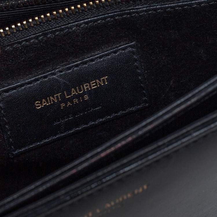 Pre Owned Saint Laurent Black Leather Medium Monogram Université Flap Shoulder Bag