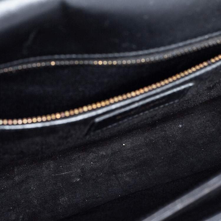 Pre Owned Saint Laurent Black Leather Medium Monogram Université Flap Shoulder Bag