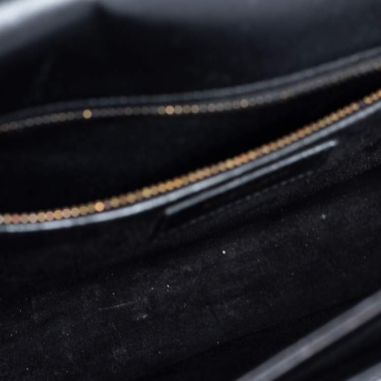 Pre Owned Saint Laurent Black Leather Medium Monogram Université Flap Shoulder Bag