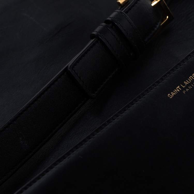 Pre Owned Saint Laurent Black Leather Medium Monogram Université Flap Shoulder Bag