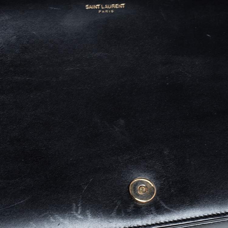 Pre Owned Saint Laurent Black Leather Medium Monogram Université Flap Shoulder Bag