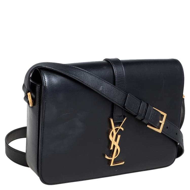 Pre Owned Saint Laurent Black Leather Medium Monogram Université Flap Shoulder Bag