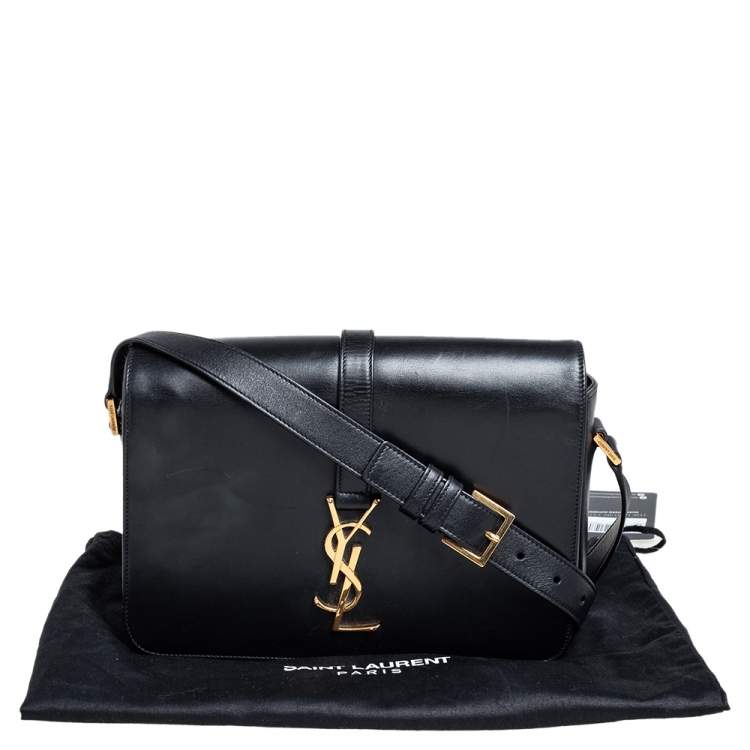 Pre Owned Saint Laurent Black Leather Medium Monogram Université Flap Shoulder Bag