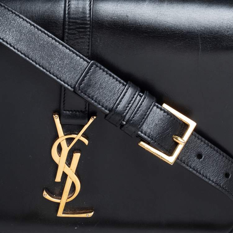 Pre Owned Saint Laurent Black Leather Medium Monogram Université Flap Shoulder Bag