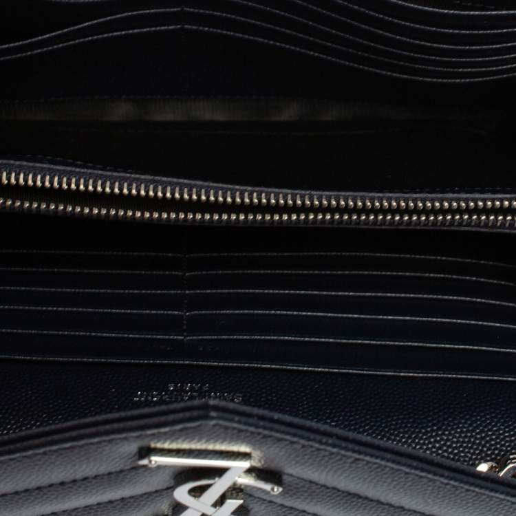 Pre Owned Saint Laurent Navy Blue Matelassé Leather Monogram Envelope Wallet on Chain