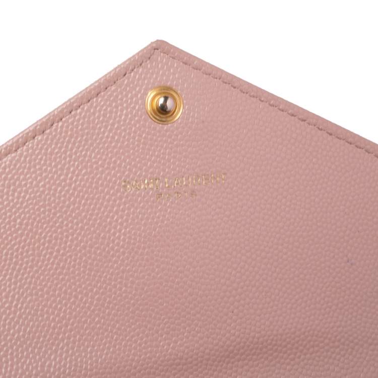 Pre Owned Saint Laurent Beige Matelassé Leather Monogram Envelope Wallet