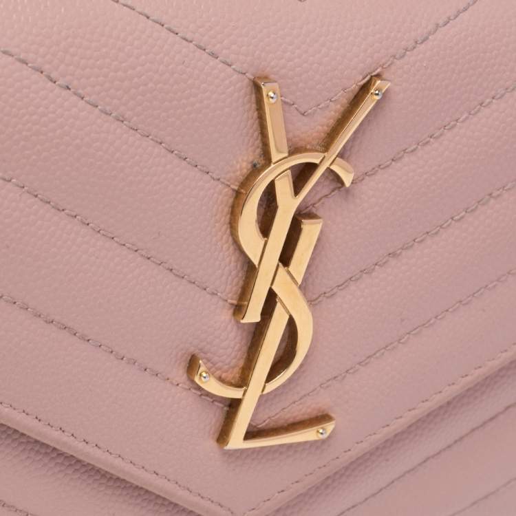 Pre Owned Saint Laurent Beige Matelassé Leather Monogram Envelope Wallet