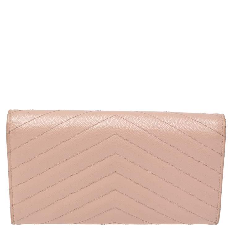 Pre Owned Saint Laurent Beige Matelassé Leather Monogram Envelope Wallet