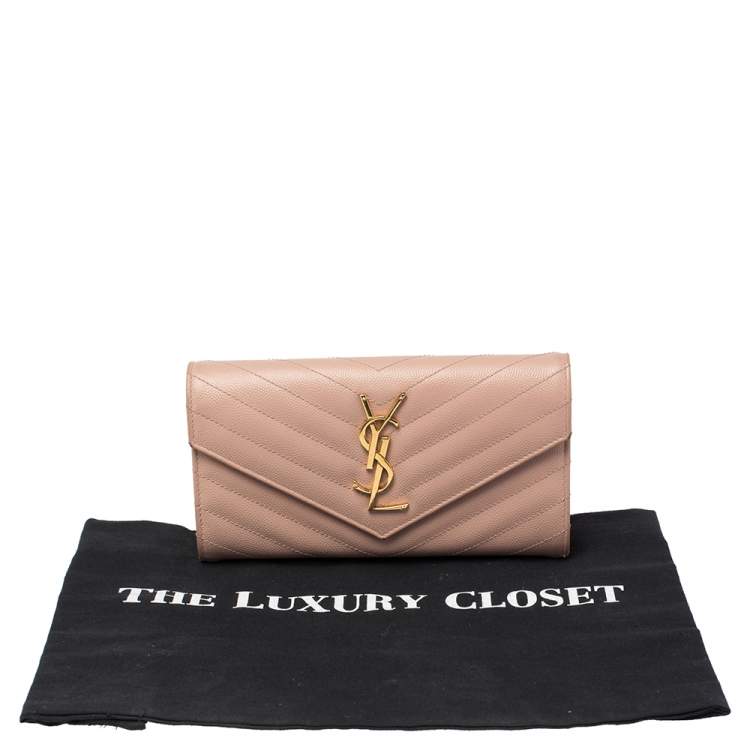 Pre Owned Saint Laurent Beige Matelassé Leather Monogram Envelope Wallet