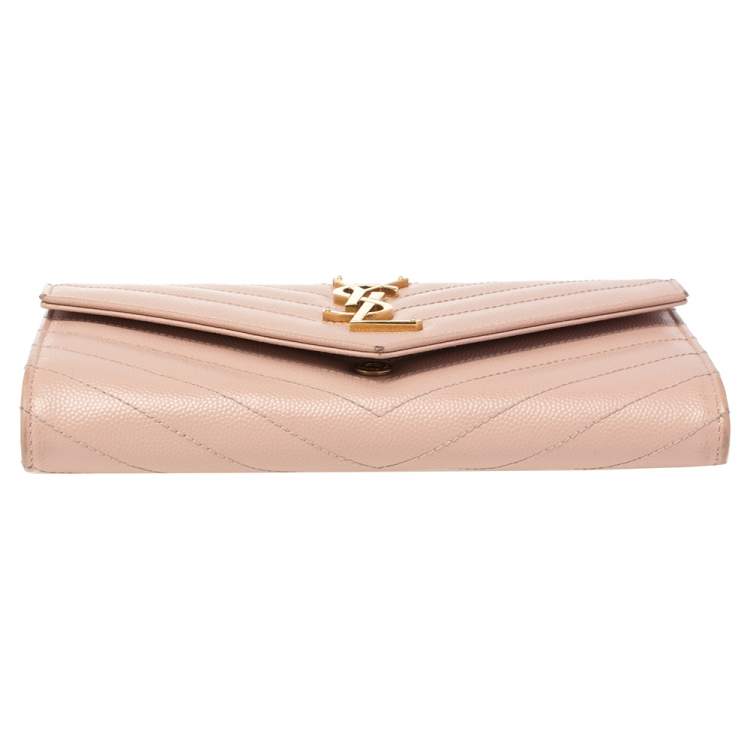 Pre Owned Saint Laurent Beige Matelassé Leather Monogram Envelope Wallet