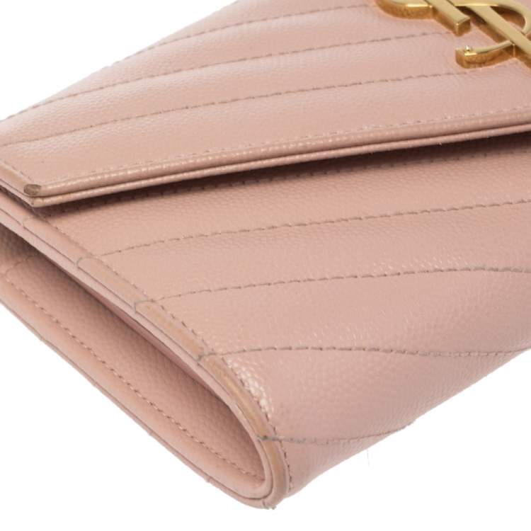 Pre Owned Saint Laurent Beige Matelassé Leather Monogram Envelope Wallet
