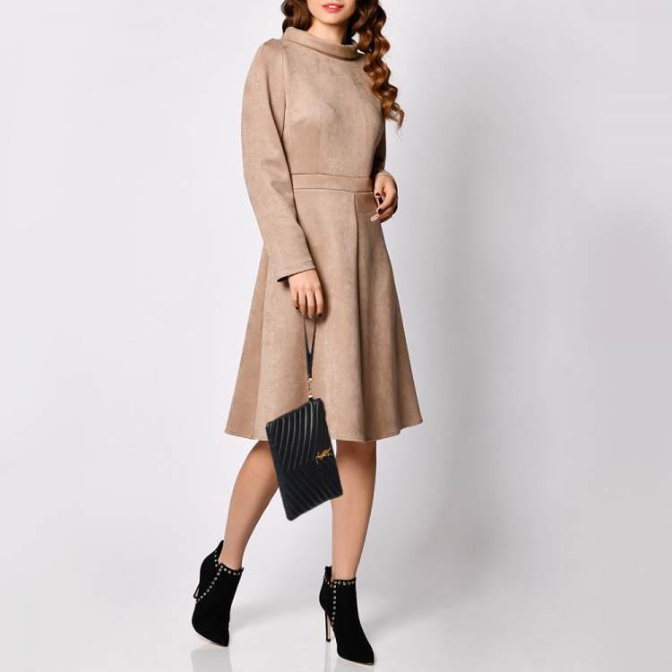 Pre Owned Saint Laurent Black Matelassé Leather Monogram Wristlet Clutch 