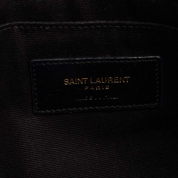 Pre Owned Saint Laurent Black Matelassé Leather Monogram Wristlet Clutch 