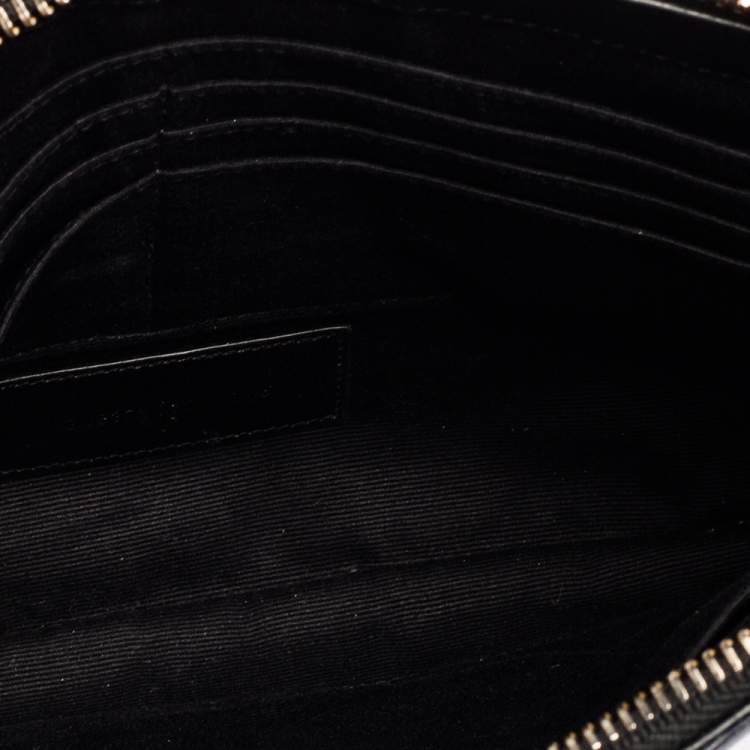 Pre Owned Saint Laurent Black Matelassé Leather Monogram Wristlet Clutch 
