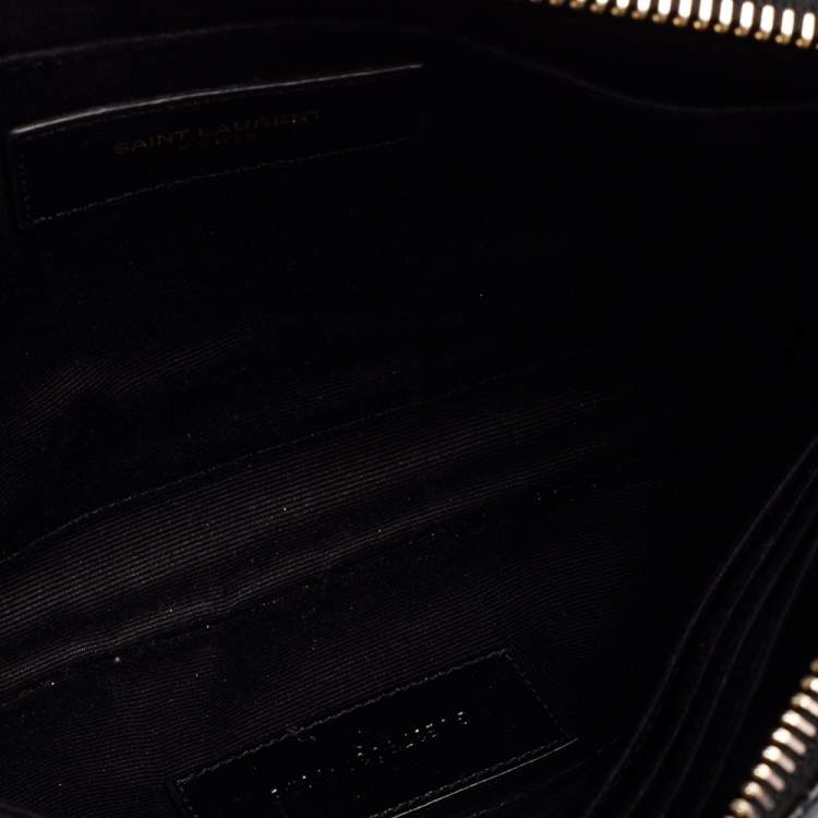 Pre Owned Saint Laurent Black Matelassé Leather Monogram Wristlet Clutch 
