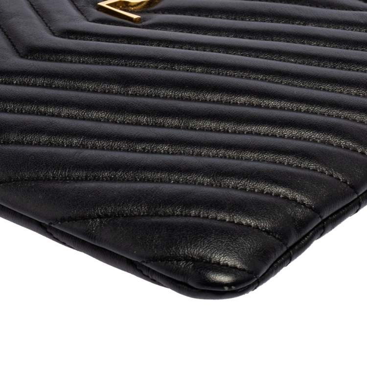 Pre Owned Saint Laurent Black Matelassé Leather Monogram Wristlet Clutch 