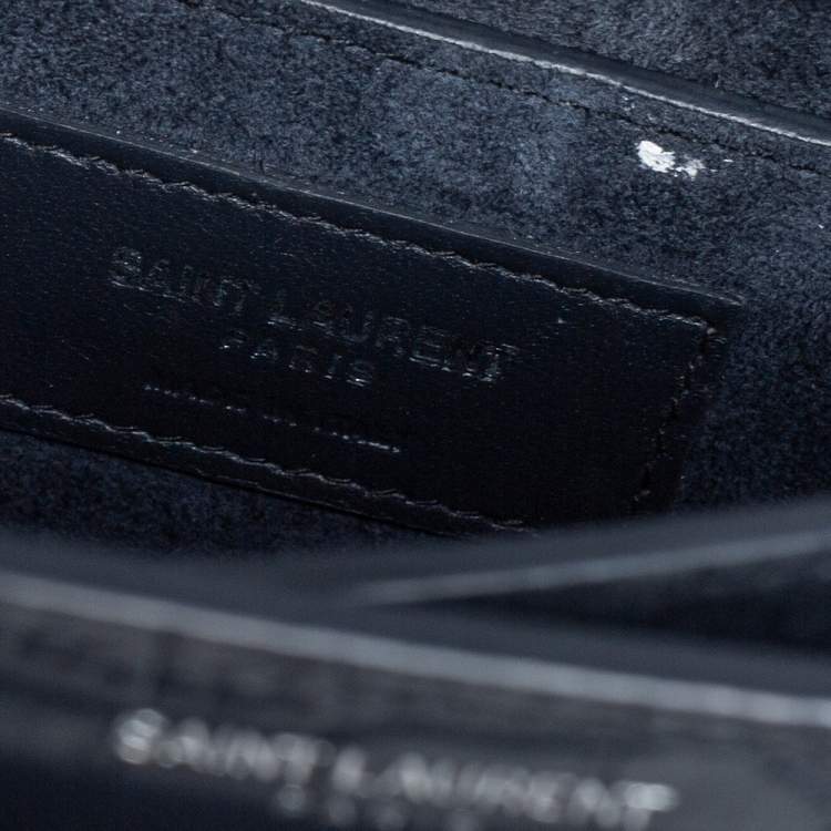 Pre Owned Saint Laurent Dark Grey Croc Embossed Leather Medium Sunset Shoulder Bag