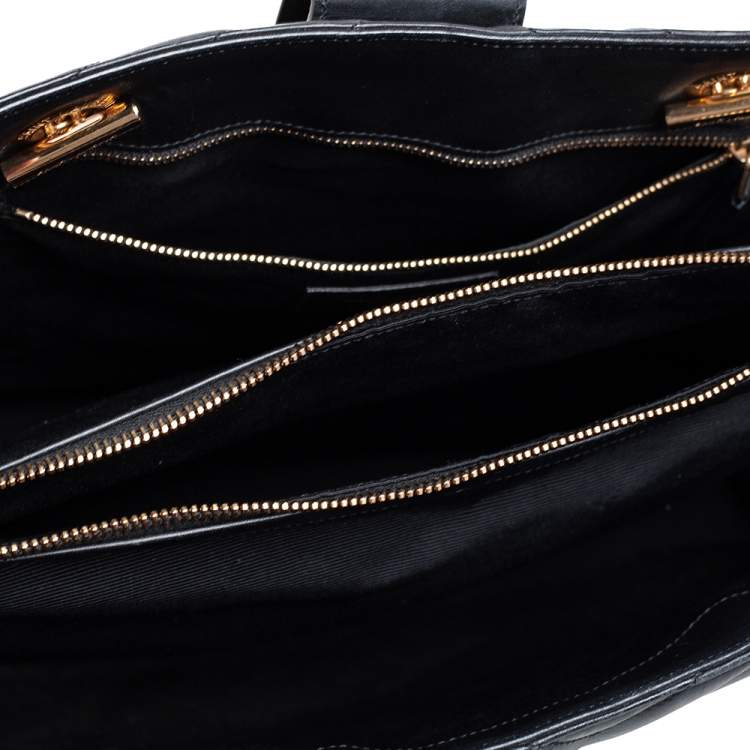 Pre Owned Saint Laurent Black Matelassé Leather Monogram Shopper Tote