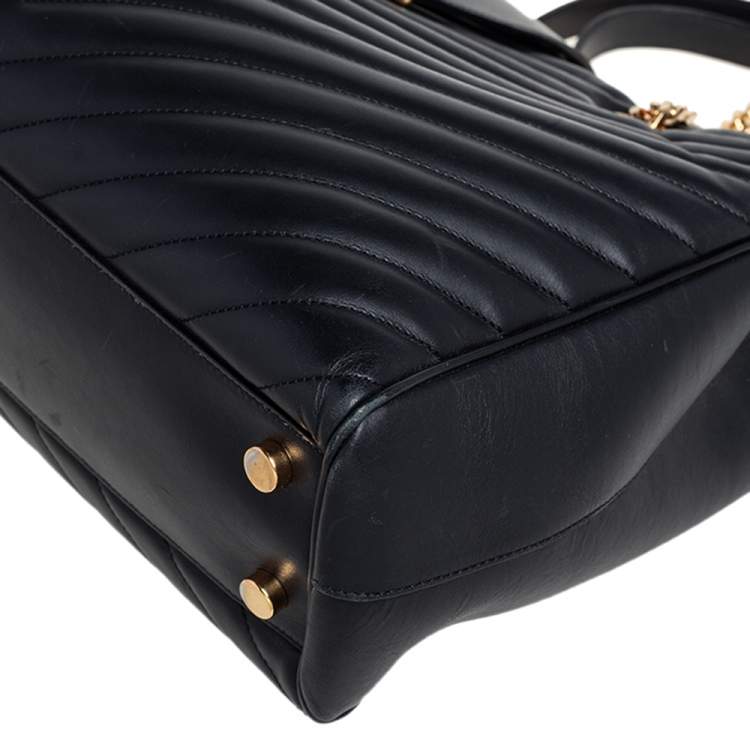 Pre Owned Saint Laurent Black Matelassé Leather Monogram Shopper Tote