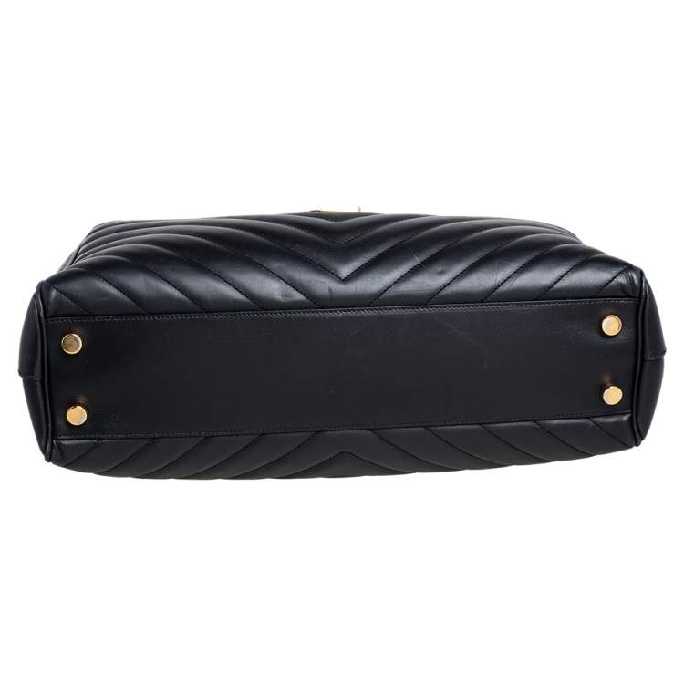 Pre Owned Saint Laurent Black Matelassé Leather Monogram Shopper Tote