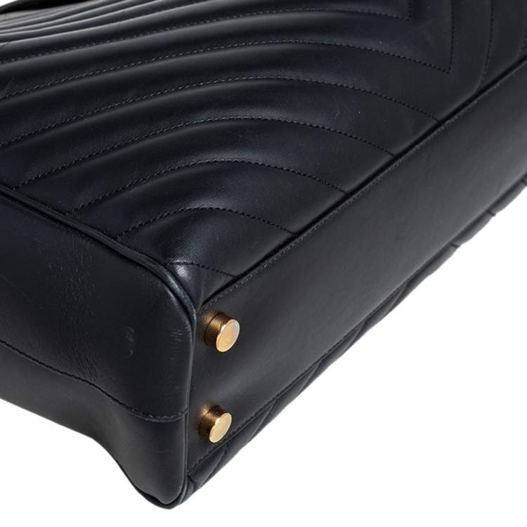 Pre Owned Saint Laurent Black Matelassé Leather Monogram Shopper Tote