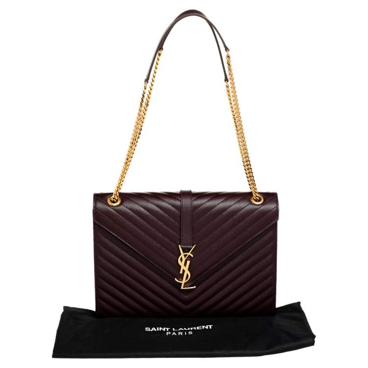 Pre Owned Saint Laurent Burgundy Chevron Quilted Leather Monogram Envelope Shoulder Bag