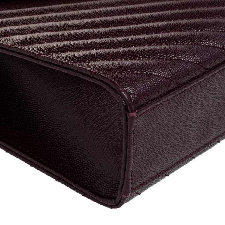 Pre Owned Saint Laurent Burgundy Chevron Quilted Leather Monogram Envelope Shoulder Bag