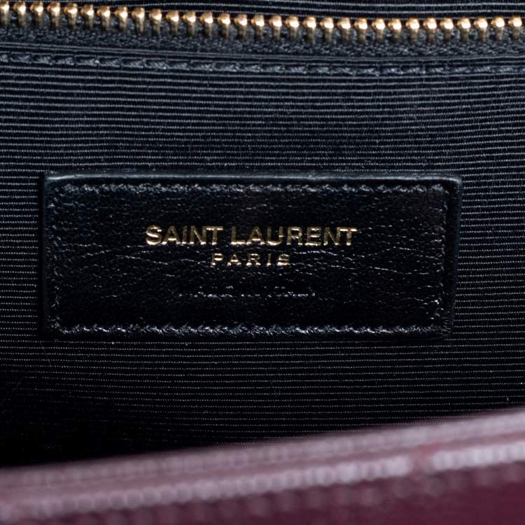 Pre Owned Saint Laurent Burgundy Chevron Quilted Leather Monogram Envelope Shoulder Bag