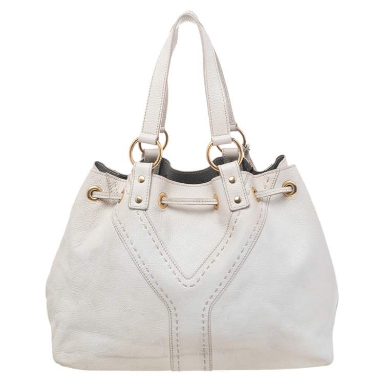 Pre Owned Saint Laurent Cream Leather Double Sac Y Tote