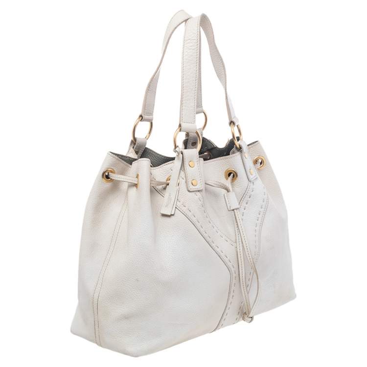 Pre Owned Saint Laurent Cream Leather Double Sac Y Tote