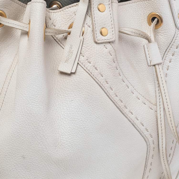 Pre Owned Saint Laurent Cream Leather Double Sac Y Tote