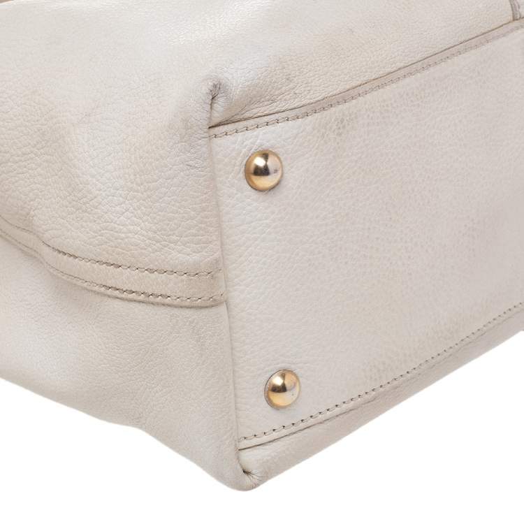 Pre Owned Saint Laurent Cream Leather Double Sac Y Tote