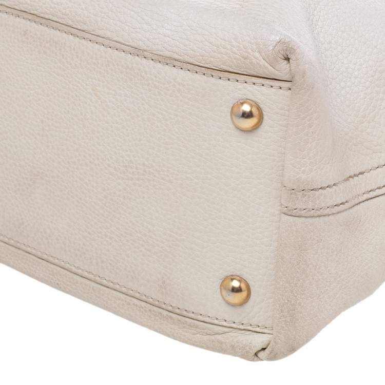 Pre Owned Saint Laurent Cream Leather Double Sac Y Tote