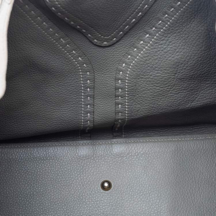 Pre Owned Saint Laurent Cream Leather Double Sac Y Tote