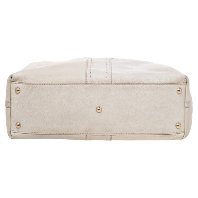 Pre Owned Saint Laurent Cream Leather Double Sac Y Tote