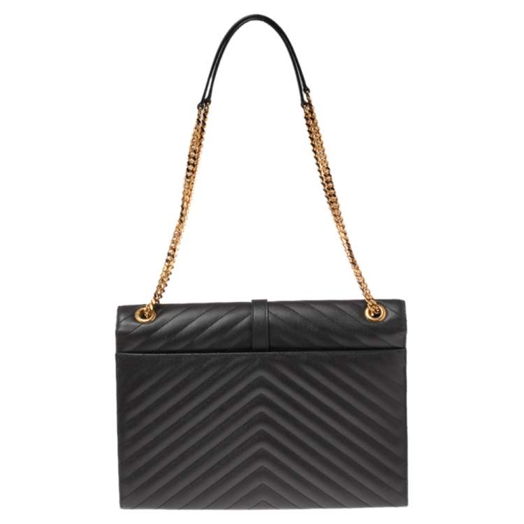 Pre Owned Saint Laurent Dark Grey Matelassé Leather Monogram Envelope Shoulder Bag