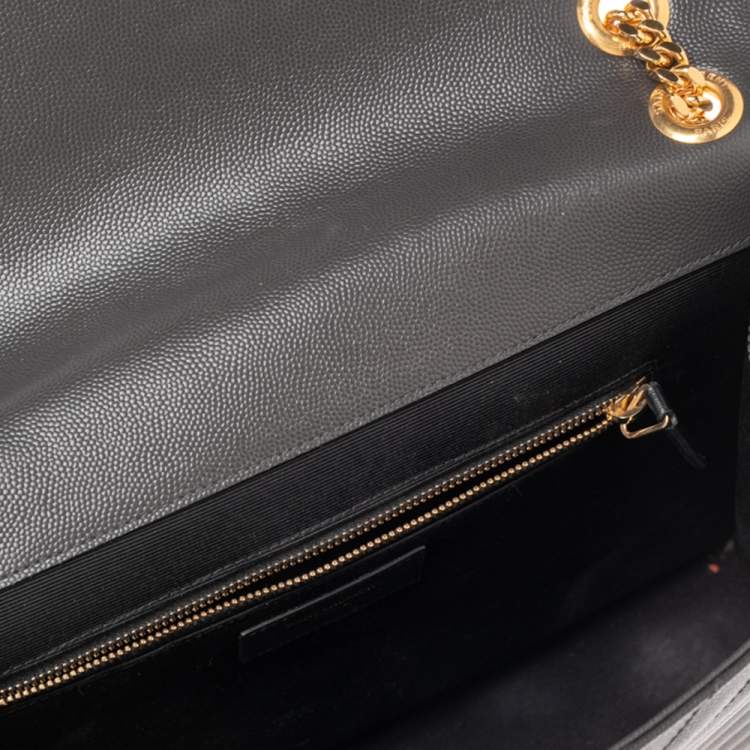 Pre Owned Saint Laurent Dark Grey Matelassé Leather Monogram Envelope Shoulder Bag