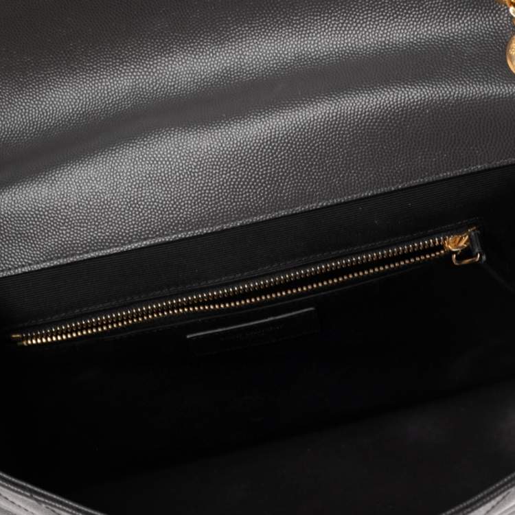 Pre Owned Saint Laurent Dark Grey Matelassé Leather Monogram Envelope Shoulder Bag