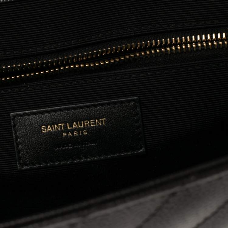Pre Owned Saint Laurent Dark Grey Matelassé Leather Monogram Envelope Shoulder Bag