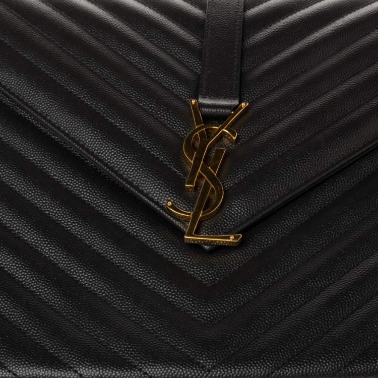 Pre Owned Saint Laurent Dark Grey Matelassé Leather Monogram Envelope Shoulder Bag