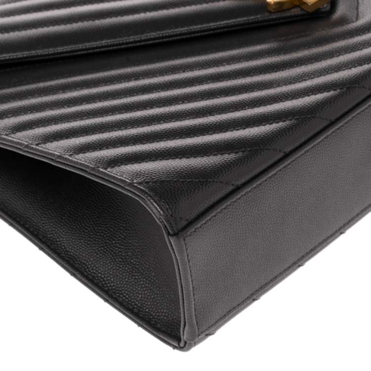 Pre Owned Saint Laurent Dark Grey Matelassé Leather Monogram Envelope Shoulder Bag