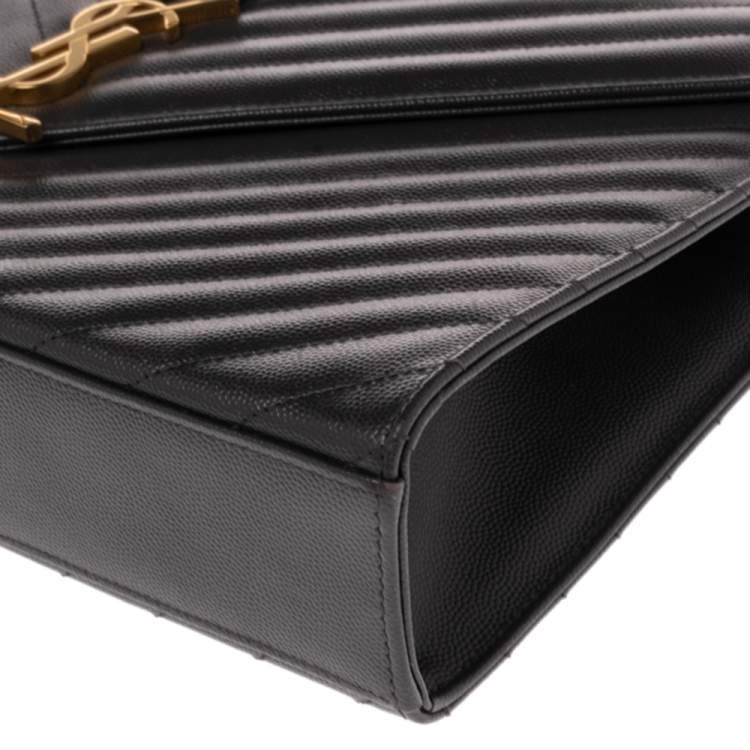 Pre Owned Saint Laurent Dark Grey Matelassé Leather Monogram Envelope Shoulder Bag