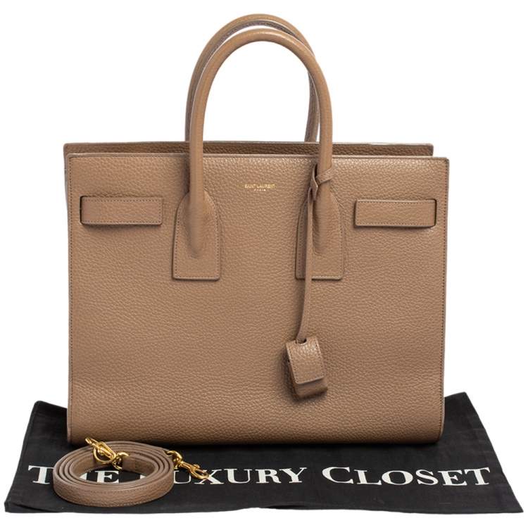 Pre Owned Saint Laurent Dark Beige Leather Small Classic Sac De Jour Tote