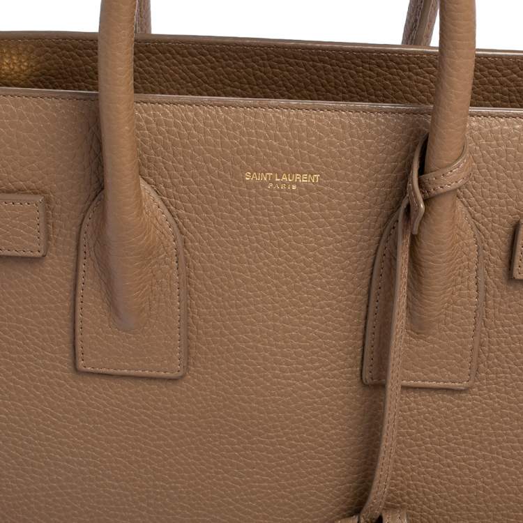 Pre Owned Saint Laurent Dark Beige Leather Small Classic Sac De Jour Tote