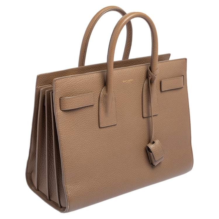 Pre Owned Saint Laurent Dark Beige Leather Small Classic Sac De Jour Tote