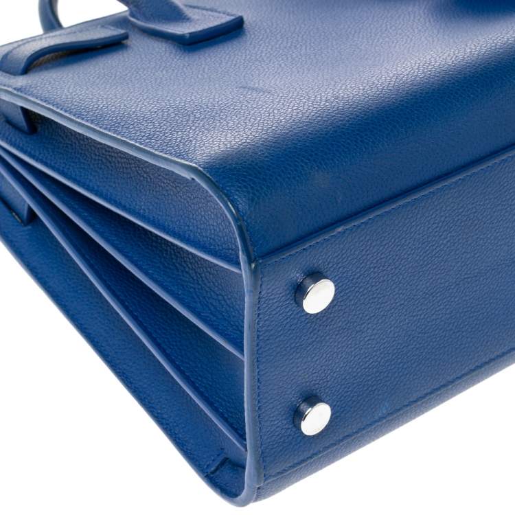 Pre Owned Saint Laurent Blue Grained Leather Baby Classic Sac De Jour Tote