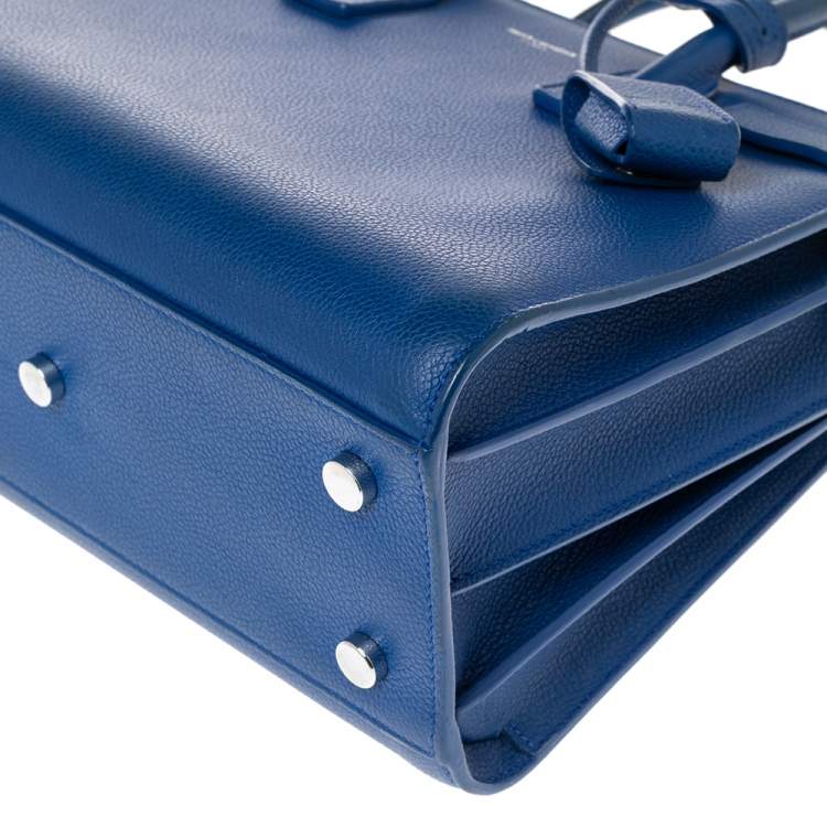 Pre Owned Saint Laurent Blue Grained Leather Baby Classic Sac De Jour Tote
