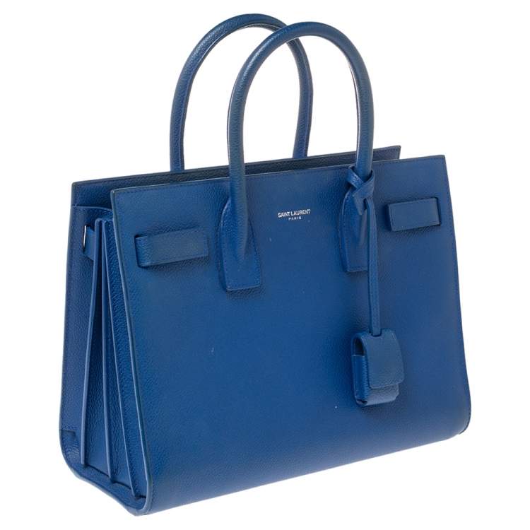 Pre Owned Saint Laurent Blue Grained Leather Baby Classic Sac De Jour Tote